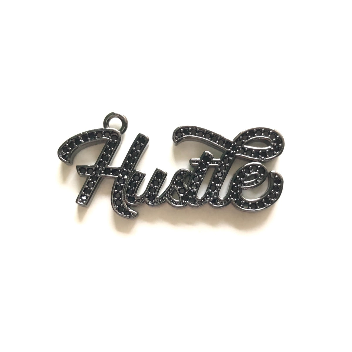10pcs/lot 37.5*18mm CZ Paved Hustle Charms Black on Black CZ Paved Charms On Sale Words & Quotes Charms Beads Beyond