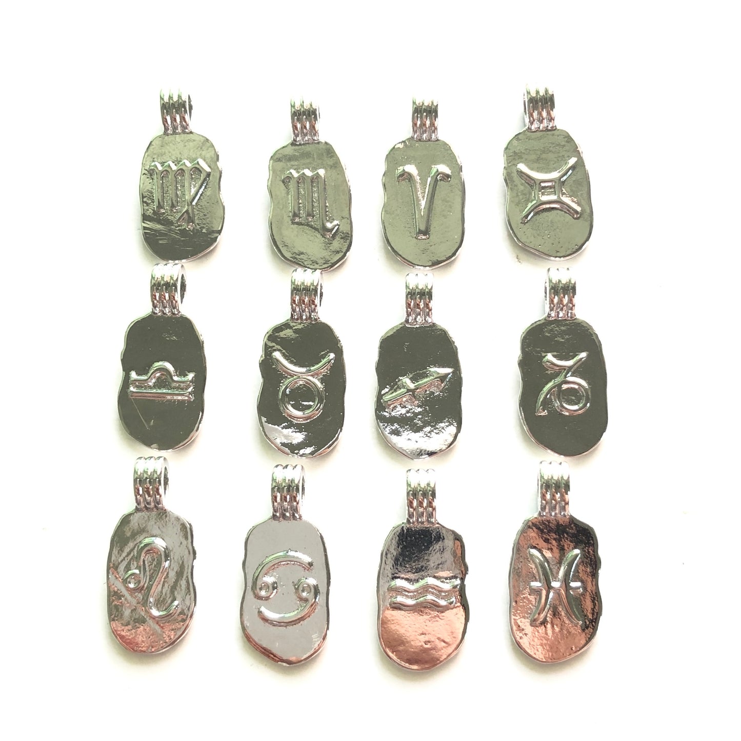 12pcs/lot 21*11mm Zodiac Charms-Gold & Silver Silver CZ Paved Charms Zodiac Charms Beads Beyond