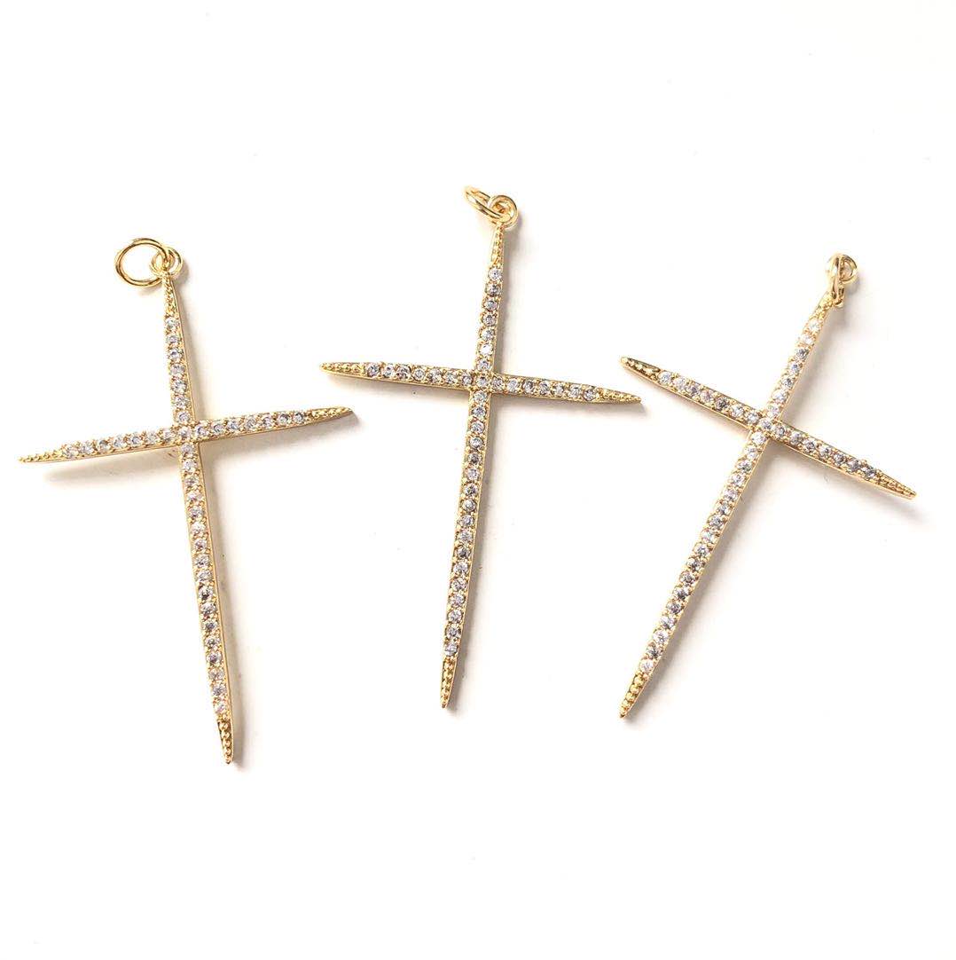 10pcs/lot 45*30mm CZ Paved Cross Charms Gold CZ Paved Charms Crosses Charms Beads Beyond