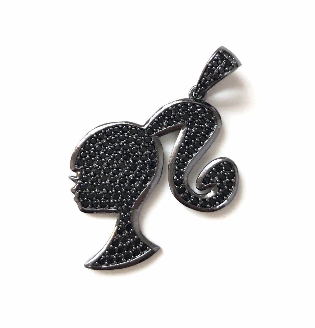 10pcs/lot 25.5*25mm CZ Paved Barbie Girl Charms Black on Black CZ Paved Charms Fashion Charms Beads Beyond