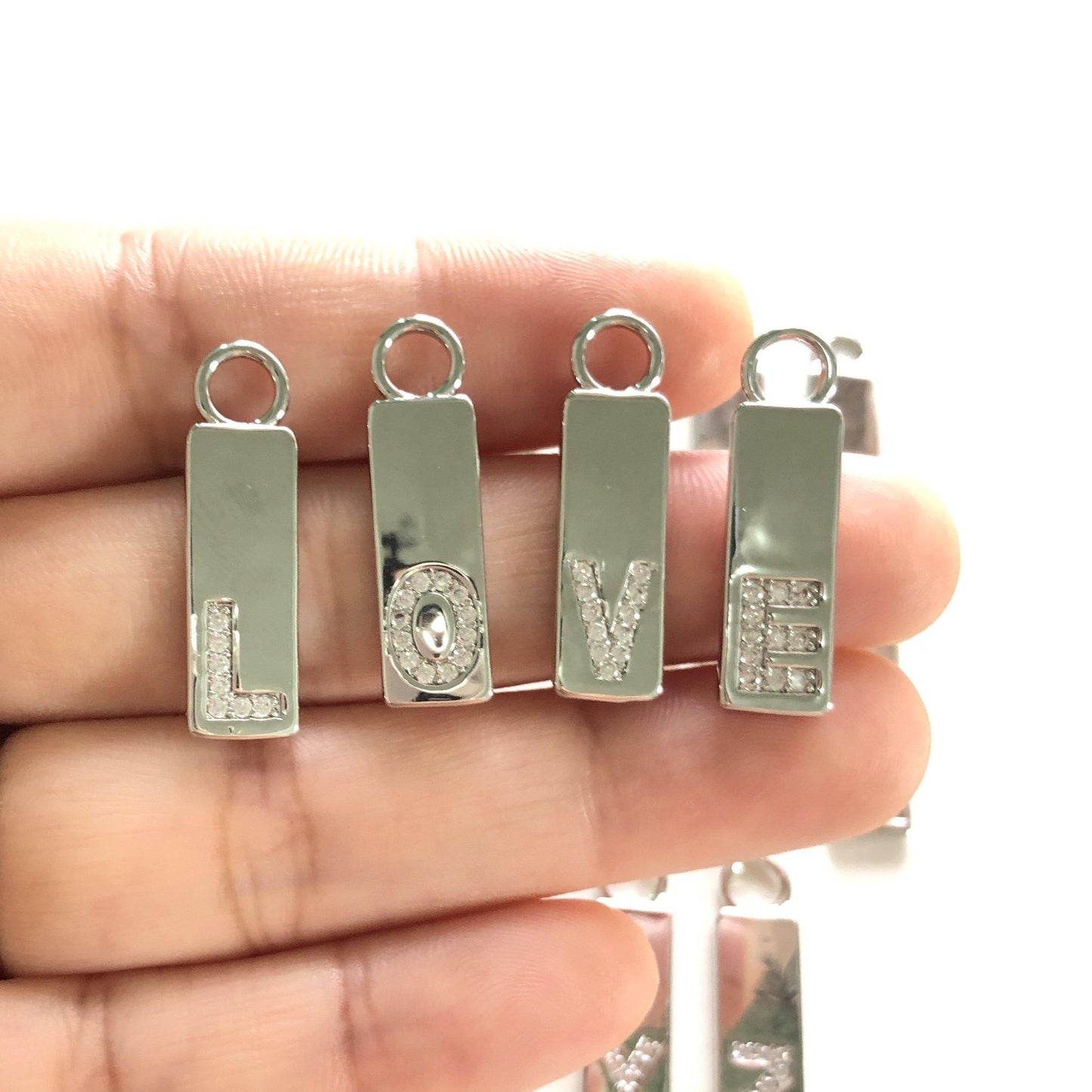 26pcs/lot 25*7mm CZ Paved Initial Letter Alphabet Charms CZ Paved Charms Initials & Numbers Charms Beads Beyond