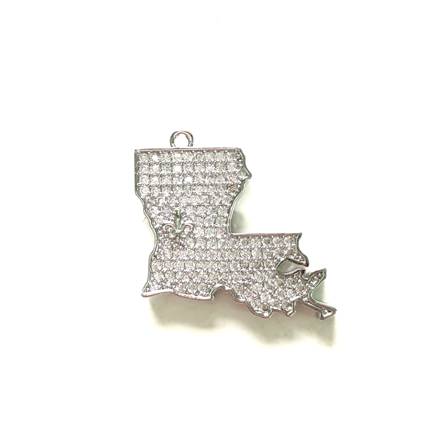 10pcs/lot 24*26mm CZ Paved Fleur De Lis Sign Louisiana Map Saints Charms Silver CZ Paved Charms American Football Sports Louisiana Inspired Maps Charms Beads Beyond