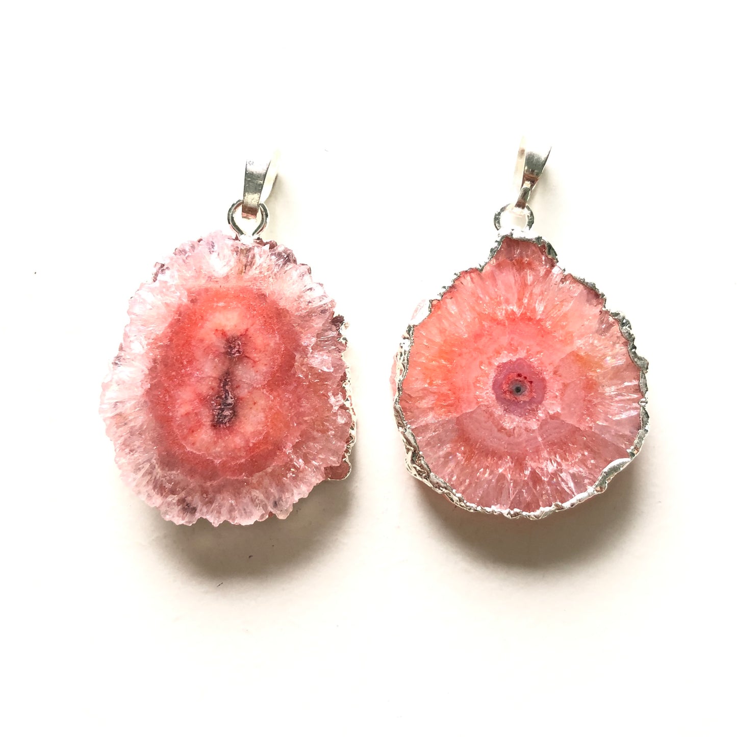 1PC 30-40mm Half Silver Plated Natural Sunflower Agate Charm-Premium Quality Peach on Silver Stone Charms Charms Beads Beyond