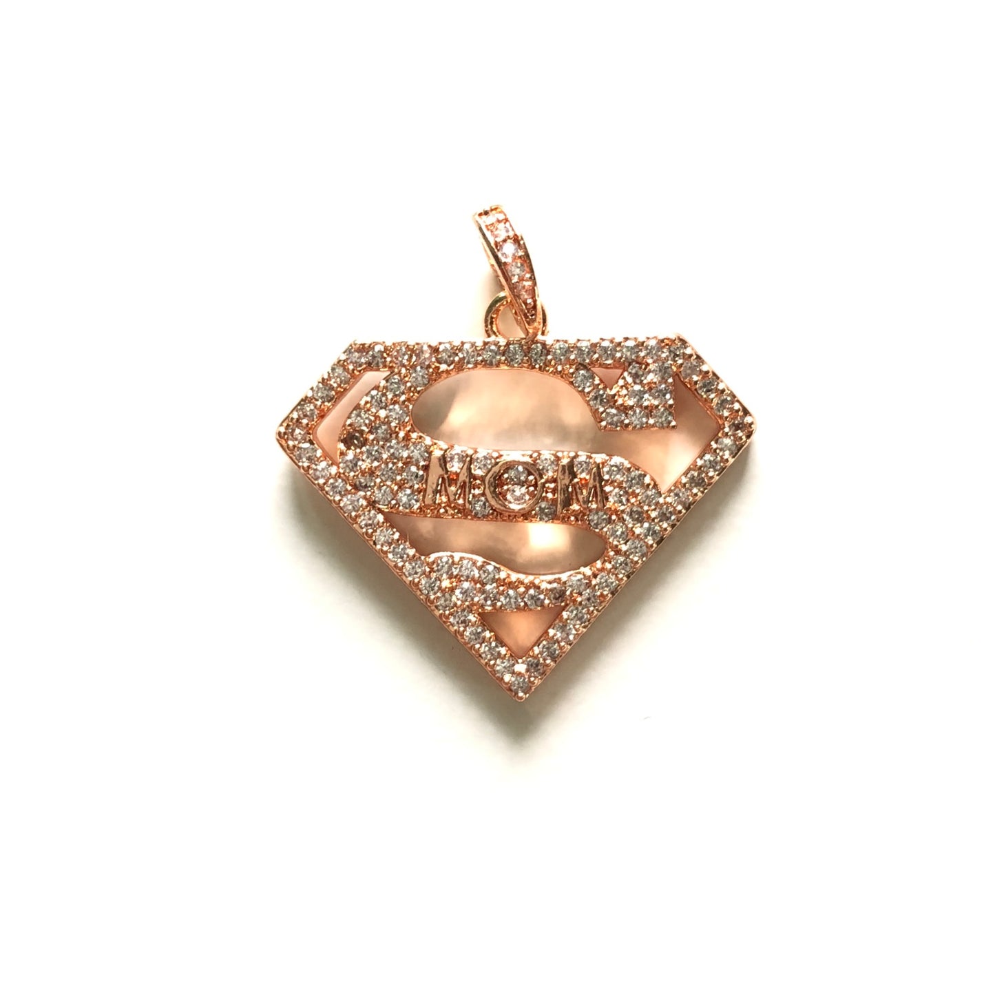 10pcs/lot 25*20mm CZ Paved Super Mom Charms Rose Gold CZ Paved Charms Mother's Day On Sale Charms Beads Beyond