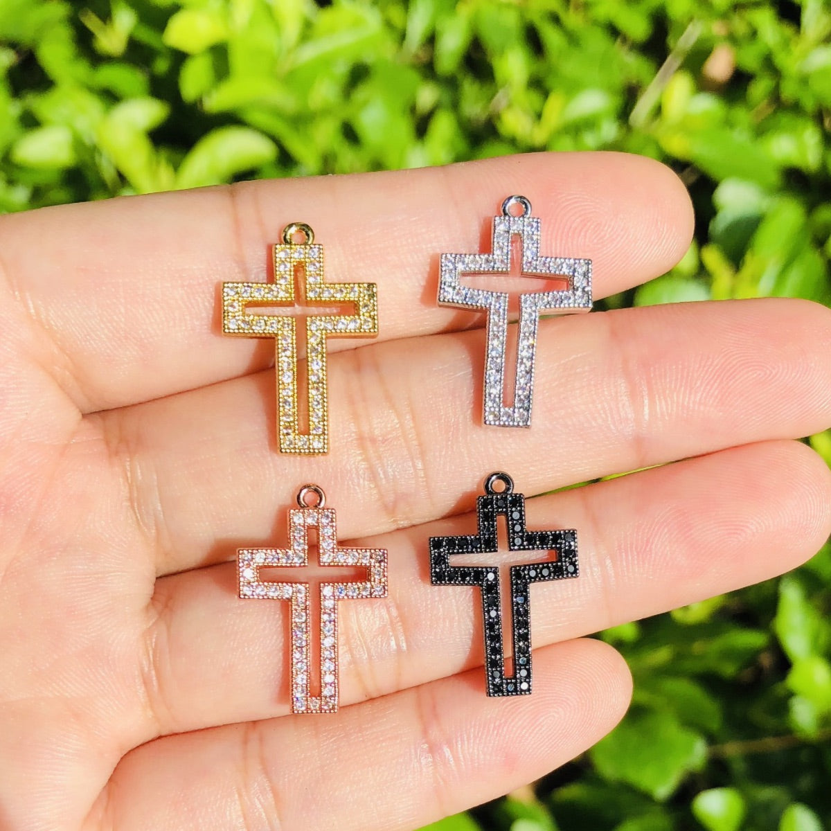 10pcs/lot 24*13mm CZ Paved Cross Charms Mix Color CZ Paved Charms Crosses Charms Beads Beyond