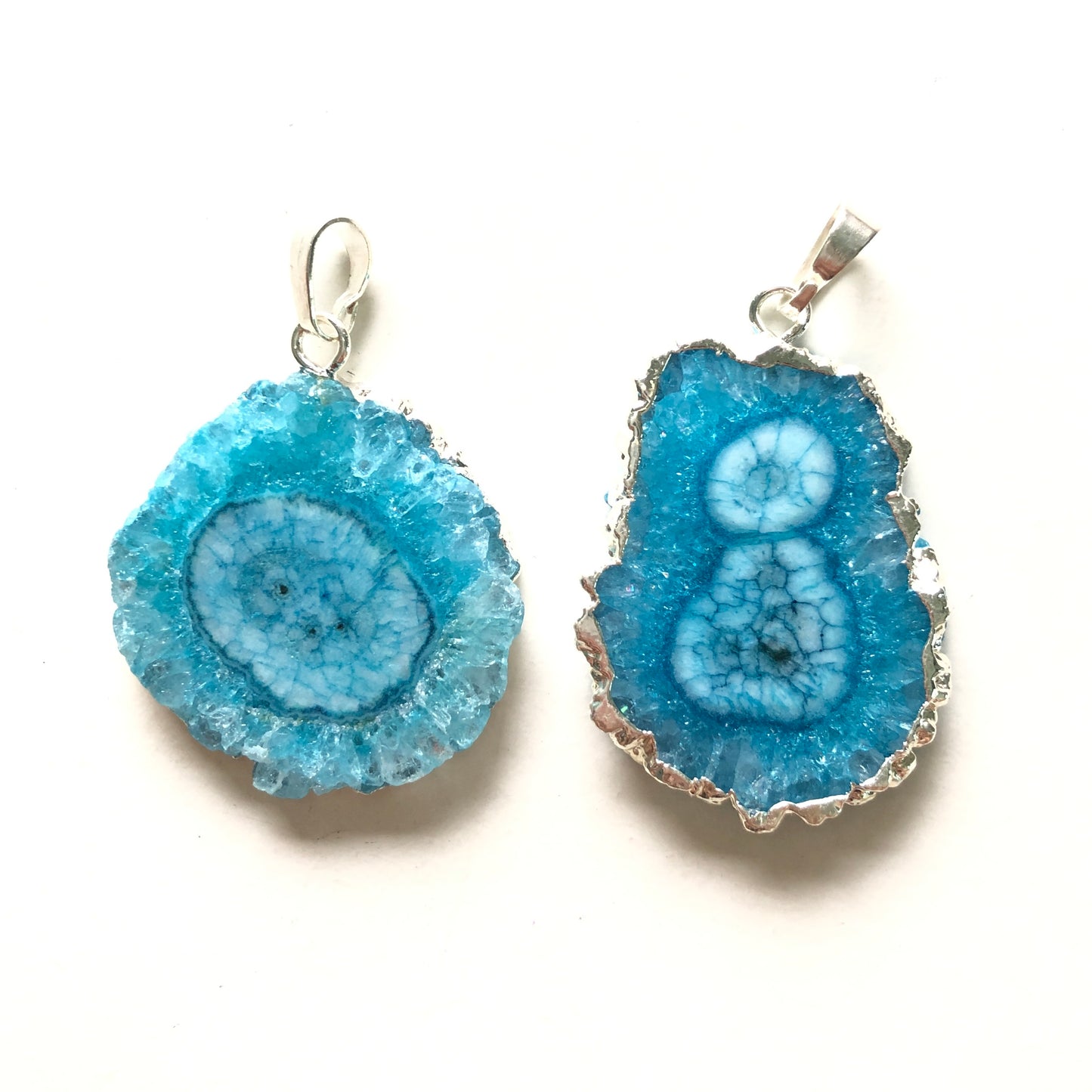 1PC 30-40mm Half Silver Plated Natural Sunflower Agate Charm-Premium Quality Turquoise on Silver Stone Charms Charms Beads Beyond