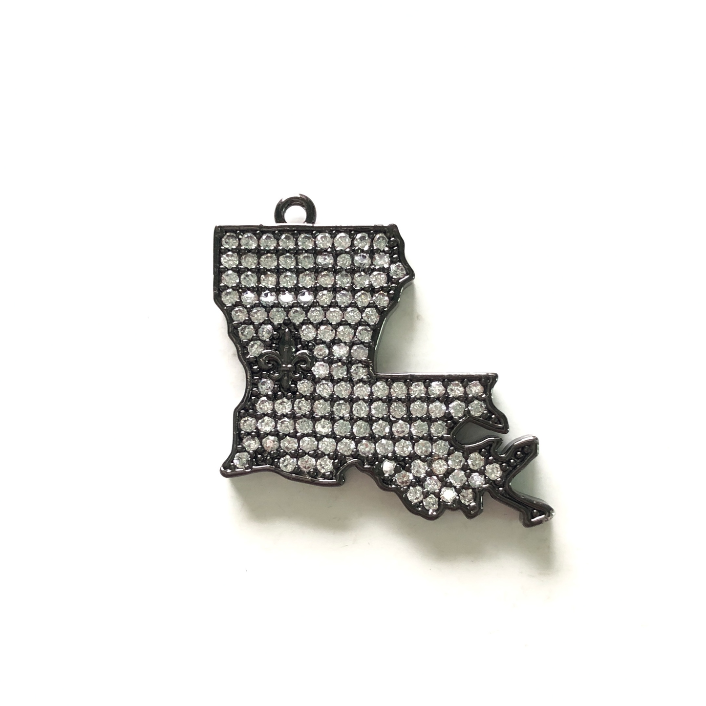 10pcs/lot 24*26mm CZ Paved Fleur De Lis Sign Louisiana Map Saints Charms Black CZ Paved Charms American Football Sports Louisiana Inspired Maps Charms Beads Beyond