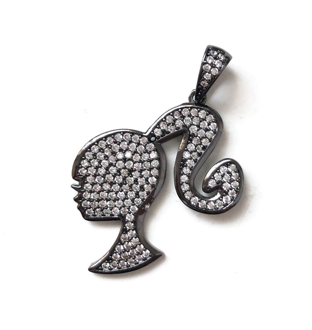 10pcs/lot 25.5*25mm CZ Paved Barbie Girl Charms Black CZ Paved Charms Fashion Charms Beads Beyond