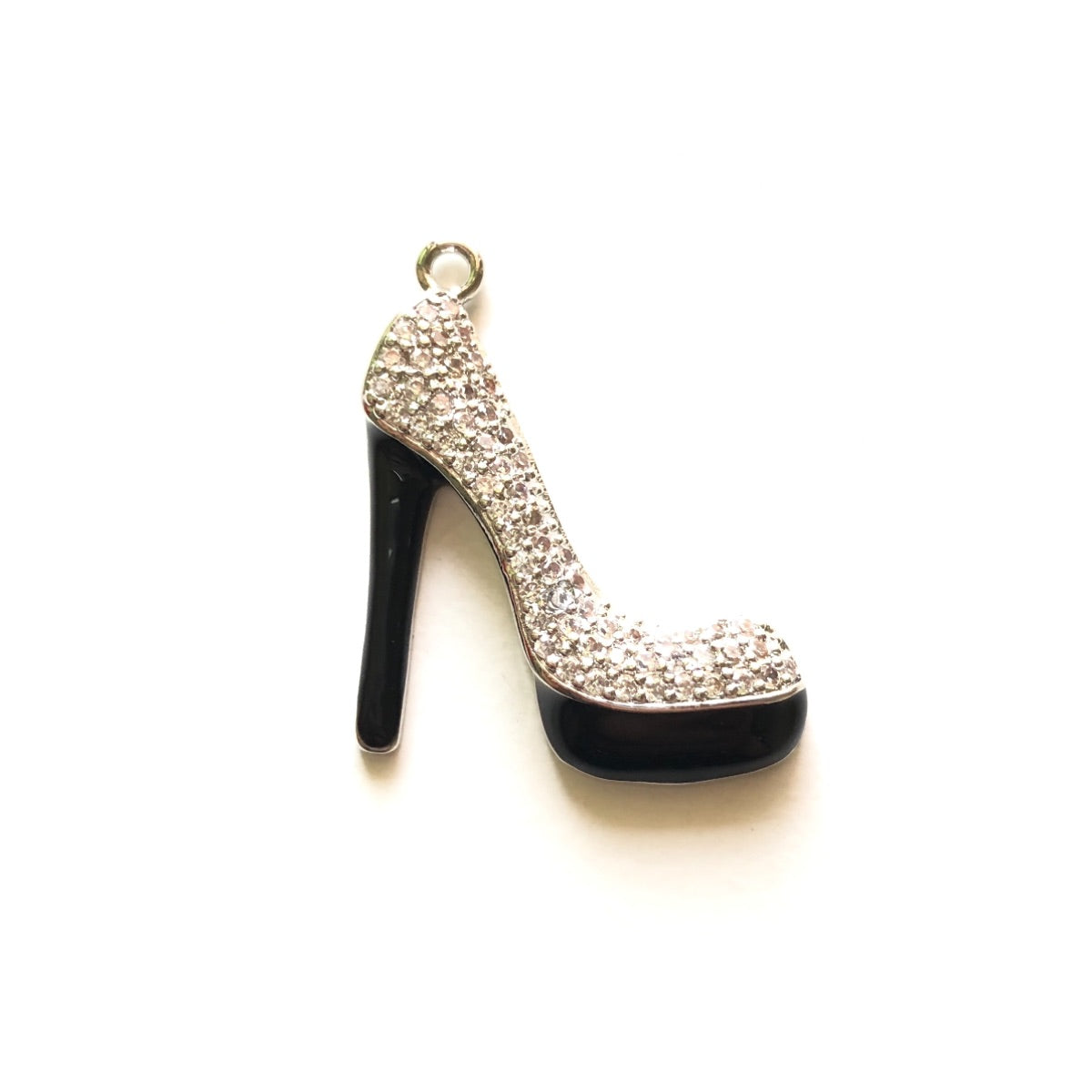 10pcs/lot 27*23mm CZ Paved Black Bottom High Heel Shoe Charms Silver CZ Paved Charms High Heels On Sale Charms Beads Beyond