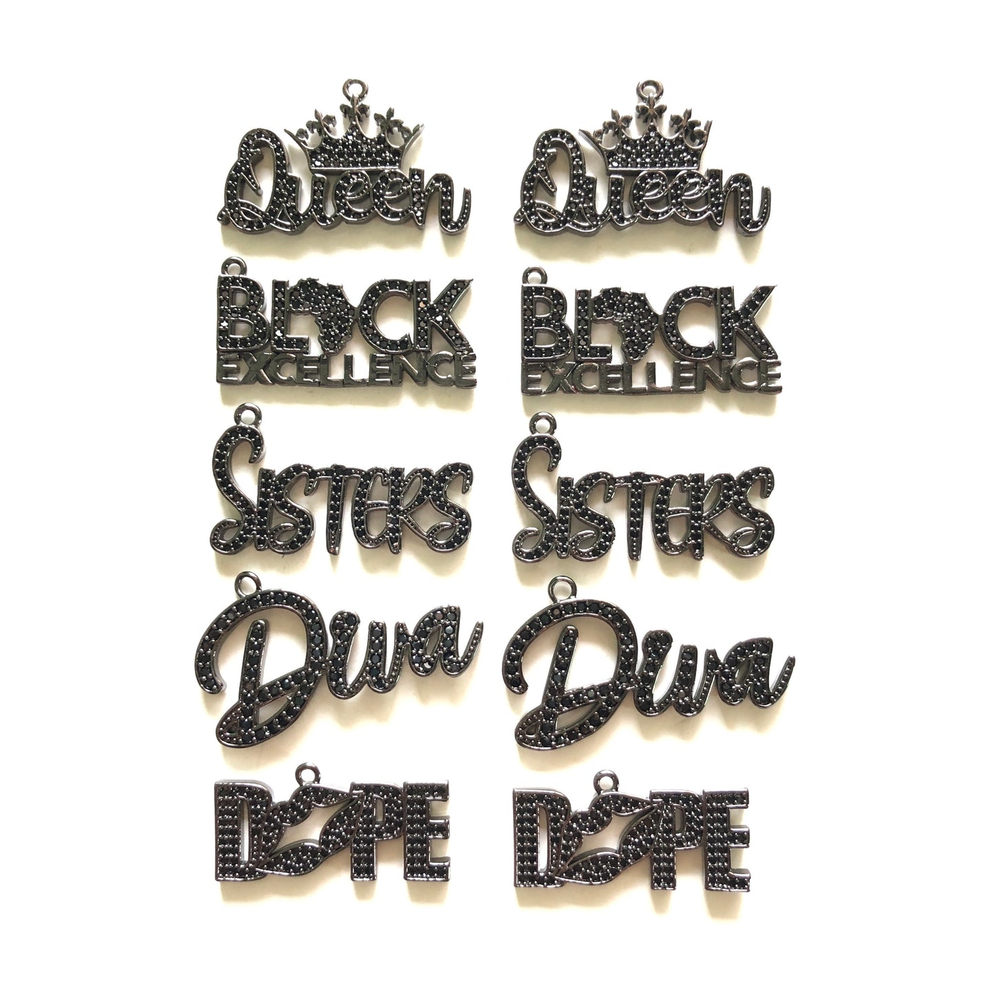 10pcs/lot Mix DIVA DOPE QUEEN SISTERS BLACK EXCELLENCE Word Charms Set-Black on Black Mix Charms Charms Beads Beyond