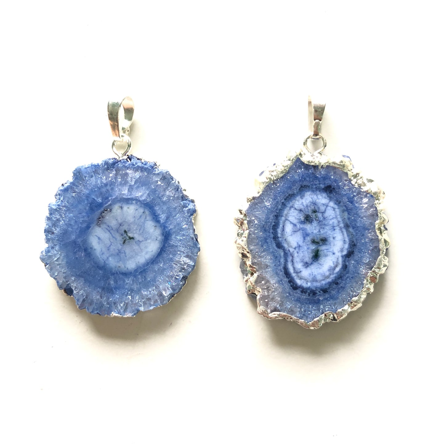 1PC 30-40mm Half Silver Plated Natural Sunflower Agate Charm-Premium Quality Blue on Silver Stone Charms Charms Beads Beyond