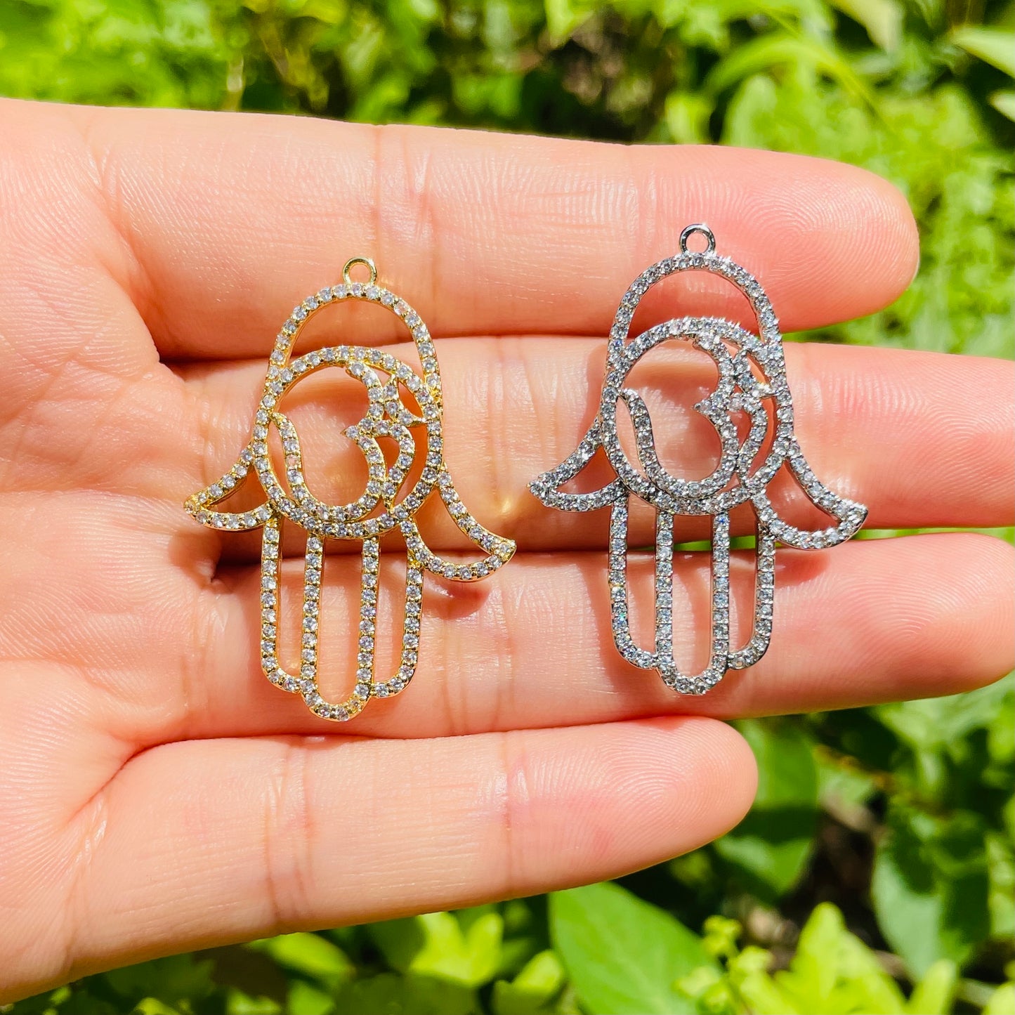 10pcs/lot 35*25mm CZ Paved Hamsa Charms CZ Paved Charms Hamsa Charms Beads Beyond