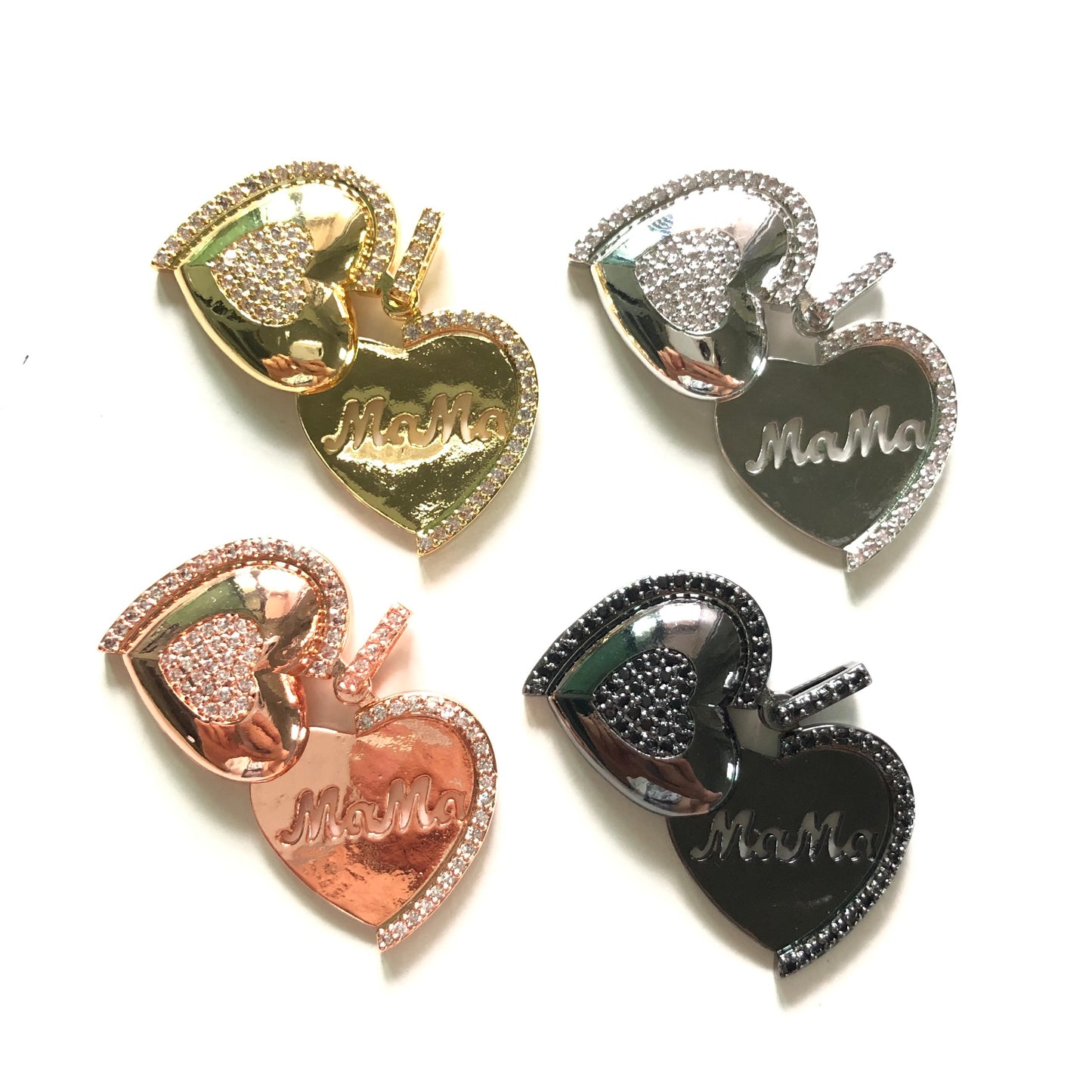10pcs/lot 27*22mm CZ Paved Mom in Heart 3D Charms CZ Paved Charms Mother's Day On Sale Charms Beads Beyond