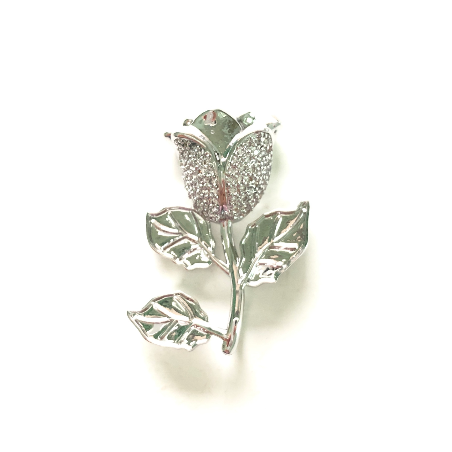 10pcs/lot 32*23mm Clear CZ Paved Rose Flower Charms Silver CZ Paved Charms Flowers Large Sizes On Sale Charms Beads Beyond