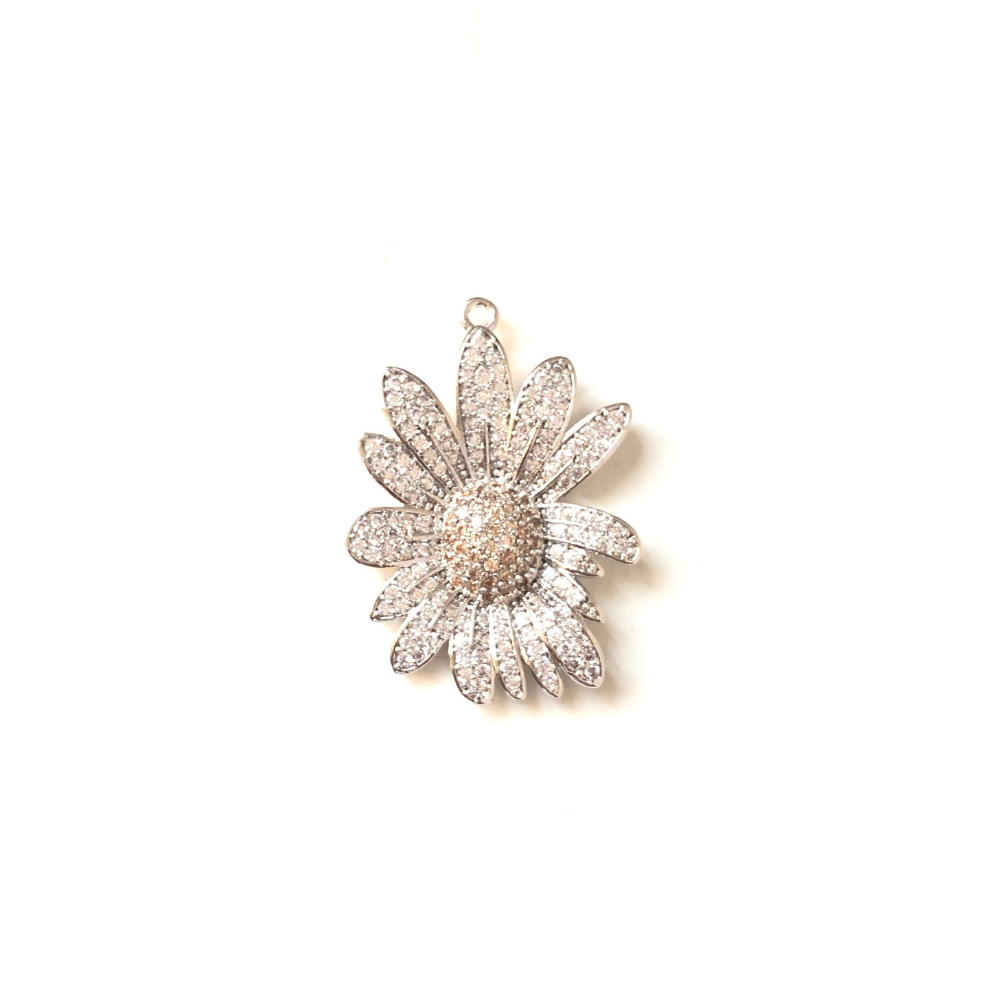 5-10pcs/lot 27.5*21.5mm CZ Paved Flower Charms Silver CZ Paved Charms Flowers Charms Beads Beyond
