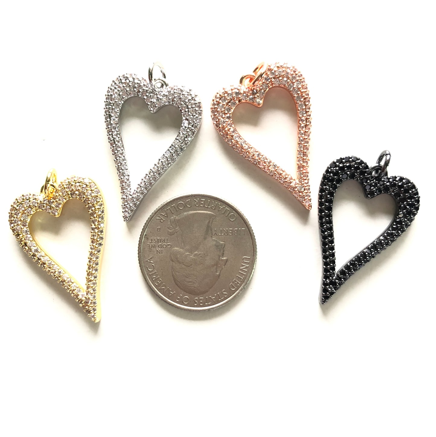 10pcs/lot 30*19.8mm Micro Zirconia Pave Heart Charm Pendants CZ Paved Charms Hearts On Sale Charms Beads Beyond