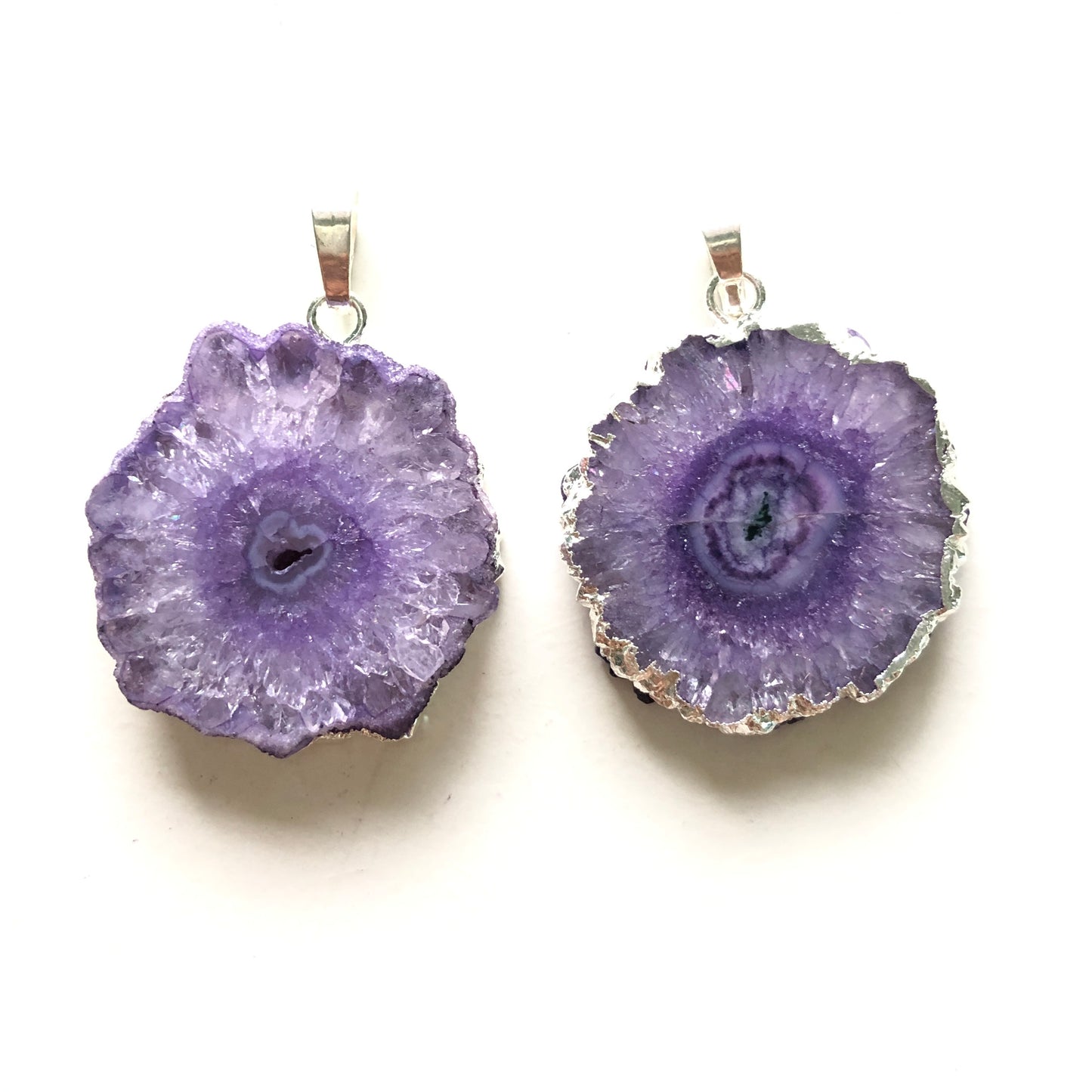 1PC 30-40mm Half Silver Plated Natural Sunflower Agate Charm-Premium Quality Purple on Silver Stone Charms Charms Beads Beyond