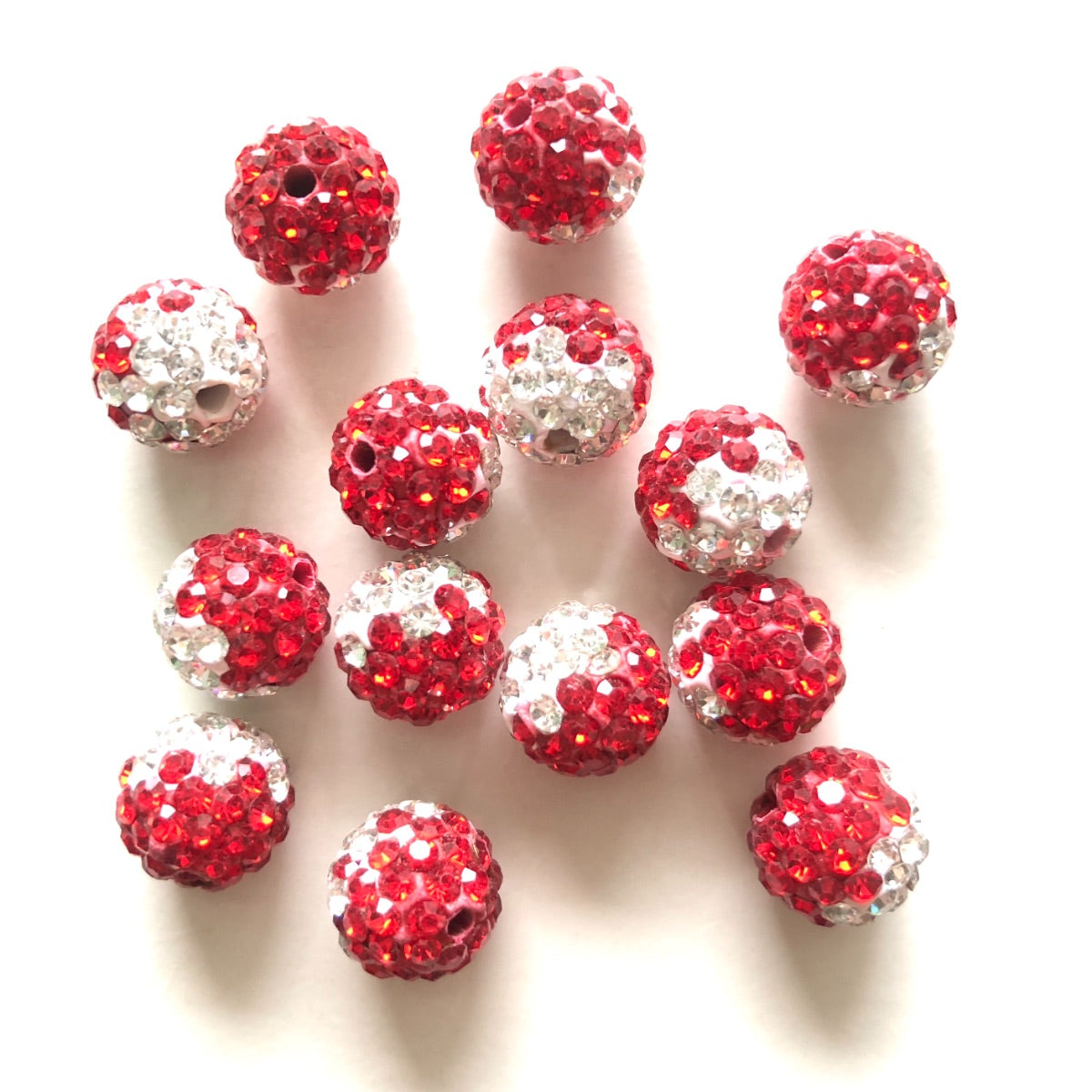 50-100pcs/lot 10mm White & Red Rhinestone Clay Disco Ball Beads, Clay  Beads