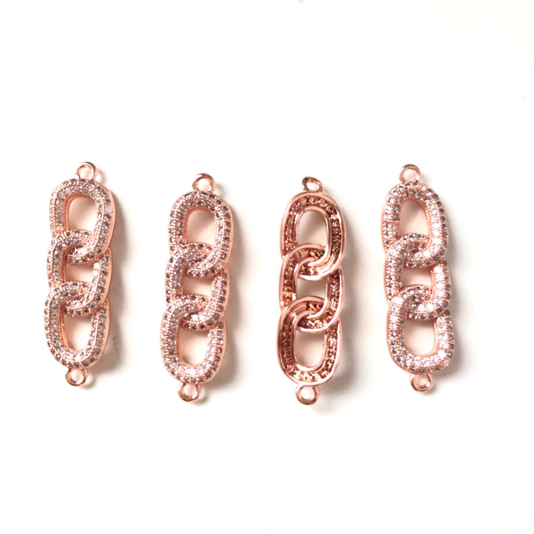 10pcs/lot 30.5*9mm CZ Paved Chain Connectors Rose Gold CZ Paved Connectors Chain Charms Beads Beyond