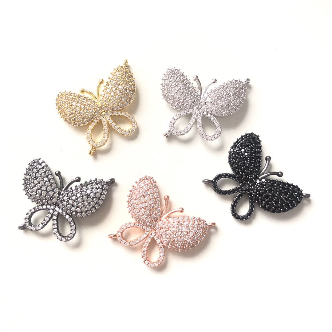 10pcs/lot 25.6*21.5mm CZ Paved Butterfly Connectors CZ Paved Connectors Animal Spacers Charms Beads Beyond