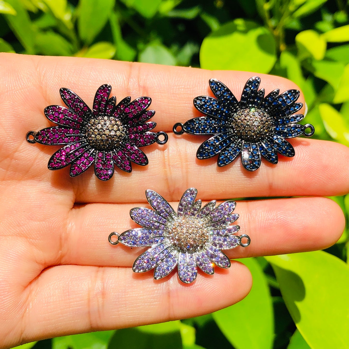 5/lot 27.5*21.5mm Fuchsia Blue Purple CZ Paved Flower Connectors CZ Paved Connectors Colorful Zirconia Flower Connectors Charms Beads Beyond