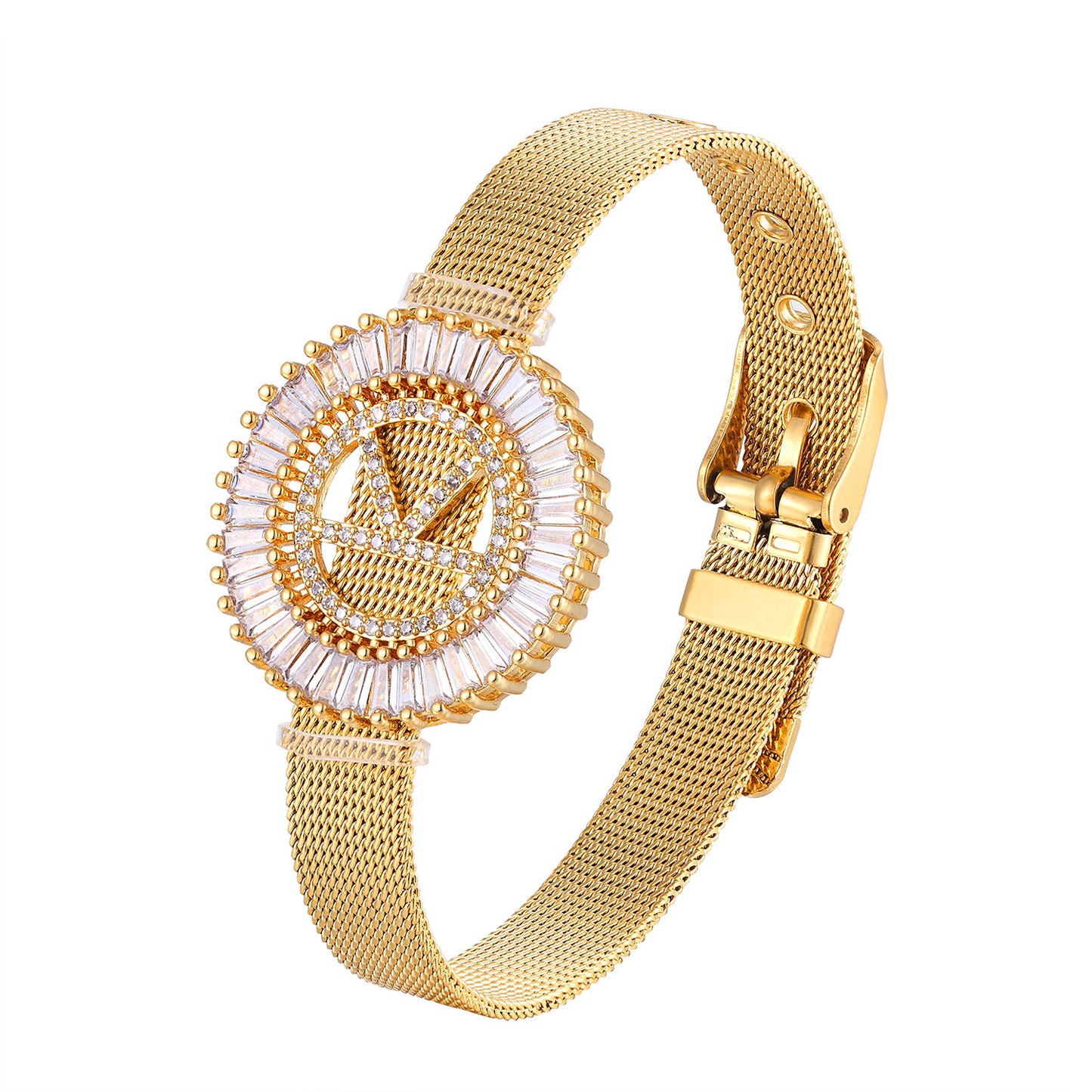 10pcs/lot CZ Paved Initial Alphabet Charm Stainless Steel Bracelet -Gold Women Bracelets Charms Beads Beyond