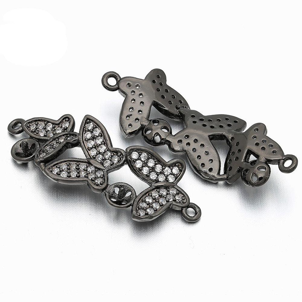 10pcs/lot 32*12mm CZ Paved Butterfly Connectors Black CZ Paved Connectors Animal Spacers Charms Beads Beyond