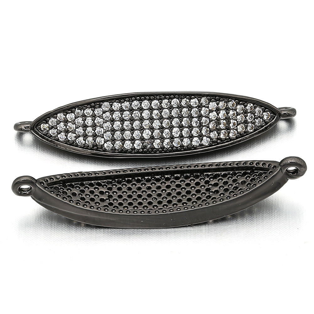 10pcs/lot 34*8mm CZ Paved Flat Oval Connectors Black CZ Paved Connectors Charms Beads Beyond