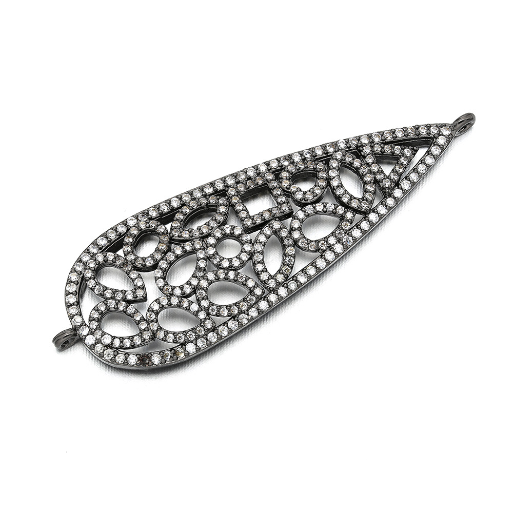 5-10pcs/lot 56*19mm CZ Paved Leaf Shape Connectors Black CZ Paved Connectors Hollow Charms Beads Beyond