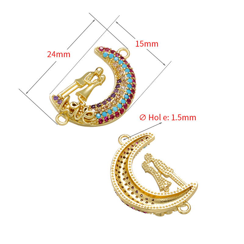 10pcs/lot Multicolor CZ Paved Moon Connectors CZ Paved Connectors Charms Beads Beyond