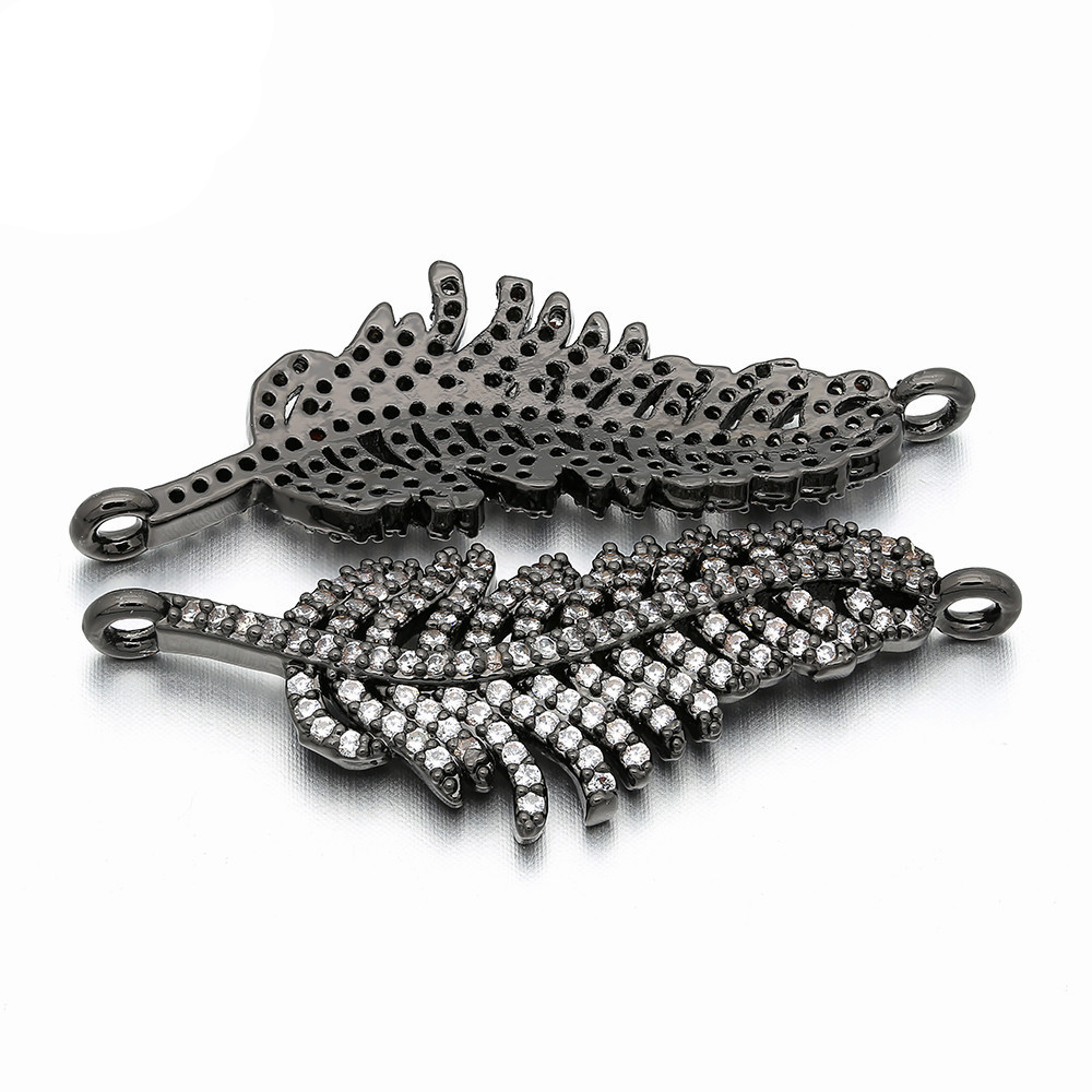 10pcs/lot 42*15mm CZ Paved Feather Connectors Black CZ Paved Connectors Charms Beads Beyond