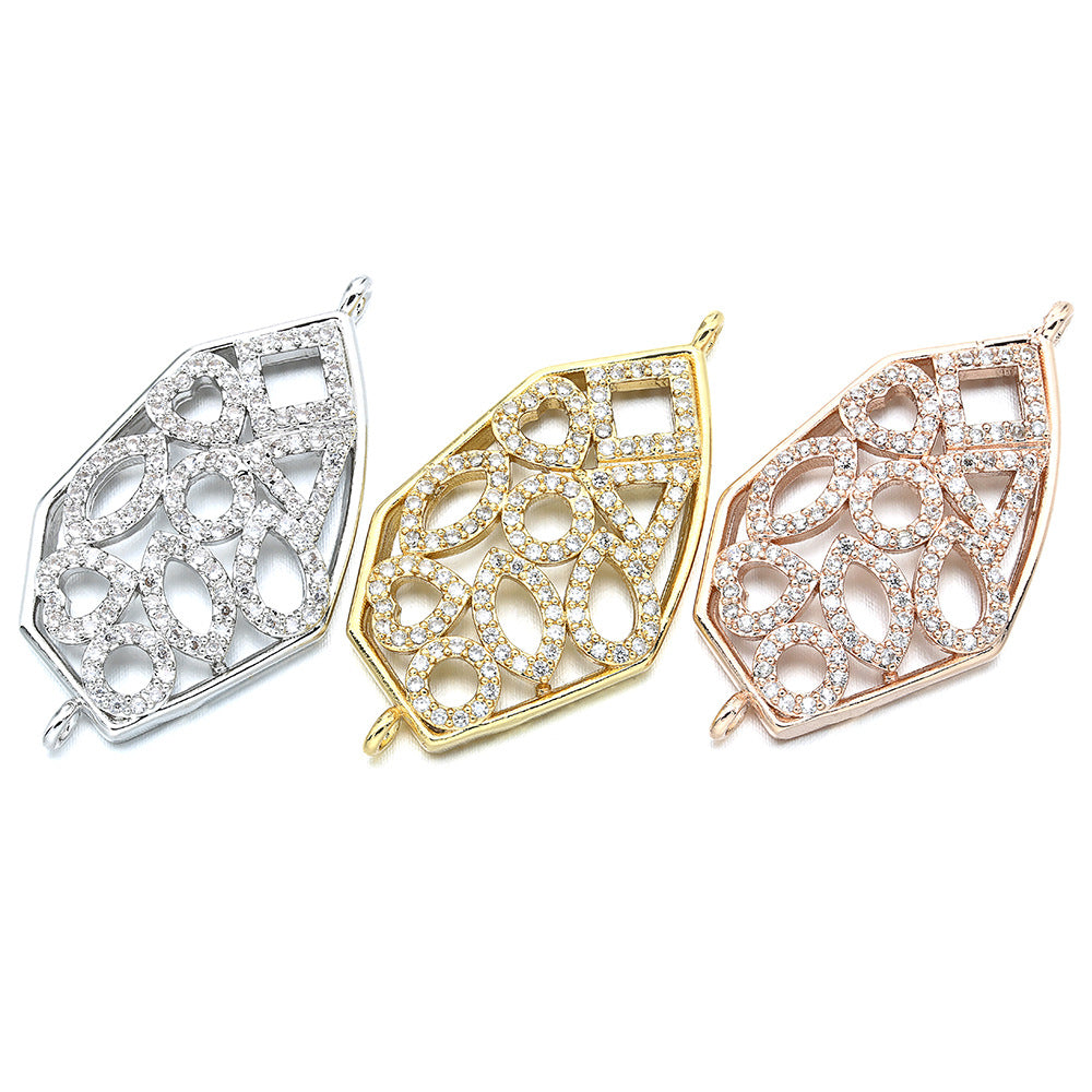 5-10pcs/lot 34*19mm CZ Paved Polygon Connectors CZ Paved Connectors Hollow Charms Beads Beyond