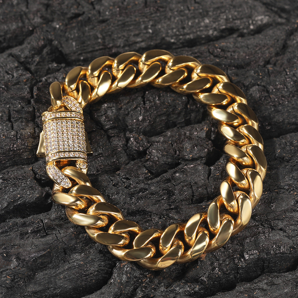 2pcs/lot 7-24inch Zirconia Pave Clasp Stainless Steel Cuban Bracelet/Necklace Cuban Chains Charms Beads Beyond