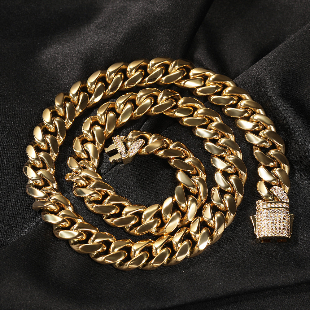 2pcs/lot 7-24inch Zirconia Pave Clasp Stainless Steel Cuban Bracelet/Necklace Cuban Chains Charms Beads Beyond