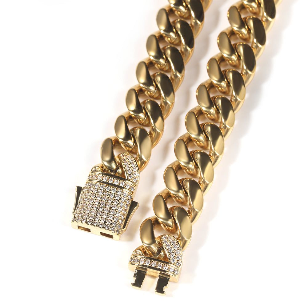 2pcs/lot 7-24inch Zirconia Pave Clasp Stainless Steel Cuban Bracelet/Necklace Cuban Chains Charms Beads Beyond