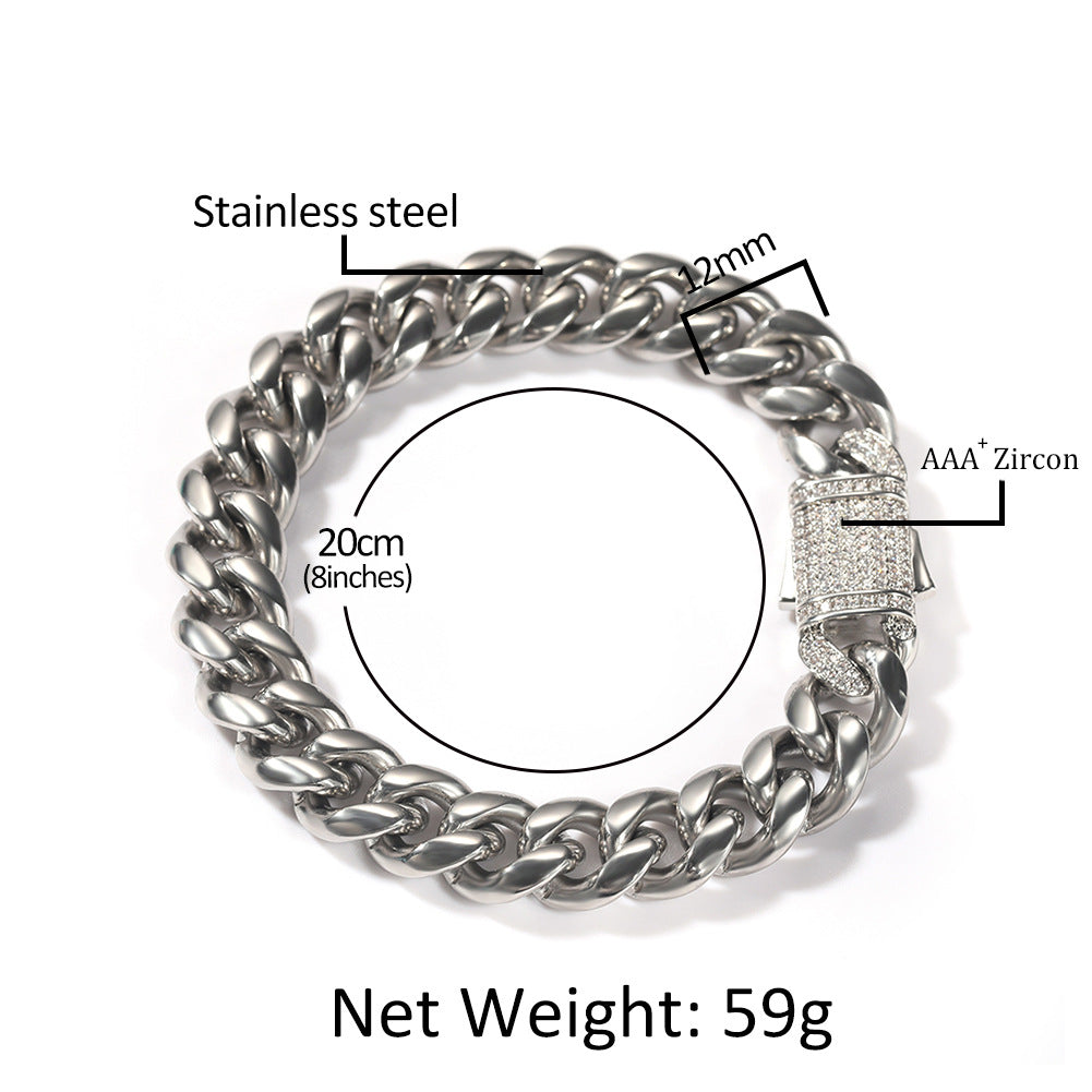 2pcs/lot 7-24inch Zirconia Pave Clasp Stainless Steel Cuban Bracelet/Necklace Cuban Chains Charms Beads Beyond