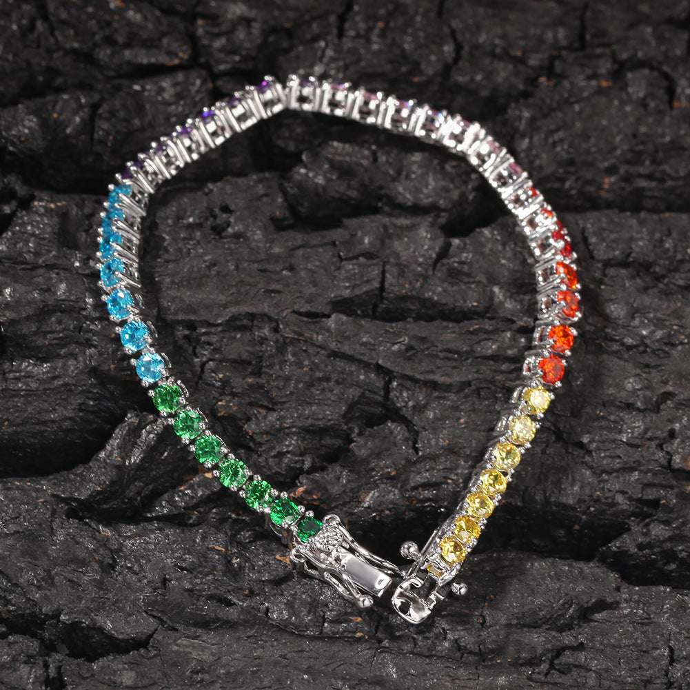 2pcs/lot 3.5mm Multicolor Zirconia Pave 7/8 inch Copper Tennis Bracelet Cuban Chains Charms Beads Beyond