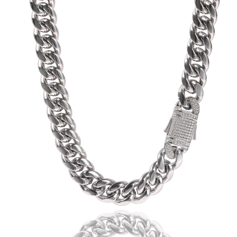 2pcs/lot 7-24inch Zirconia Pave Clasp Stainless Steel Cuban Bracelet/Necklace Cuban Chains Charms Beads Beyond
