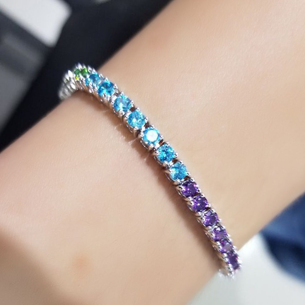 2pcs/lot 3.5mm Multicolor Zirconia Pave 7/8 inch Copper Tennis Bracelet Cuban Chains Charms Beads Beyond