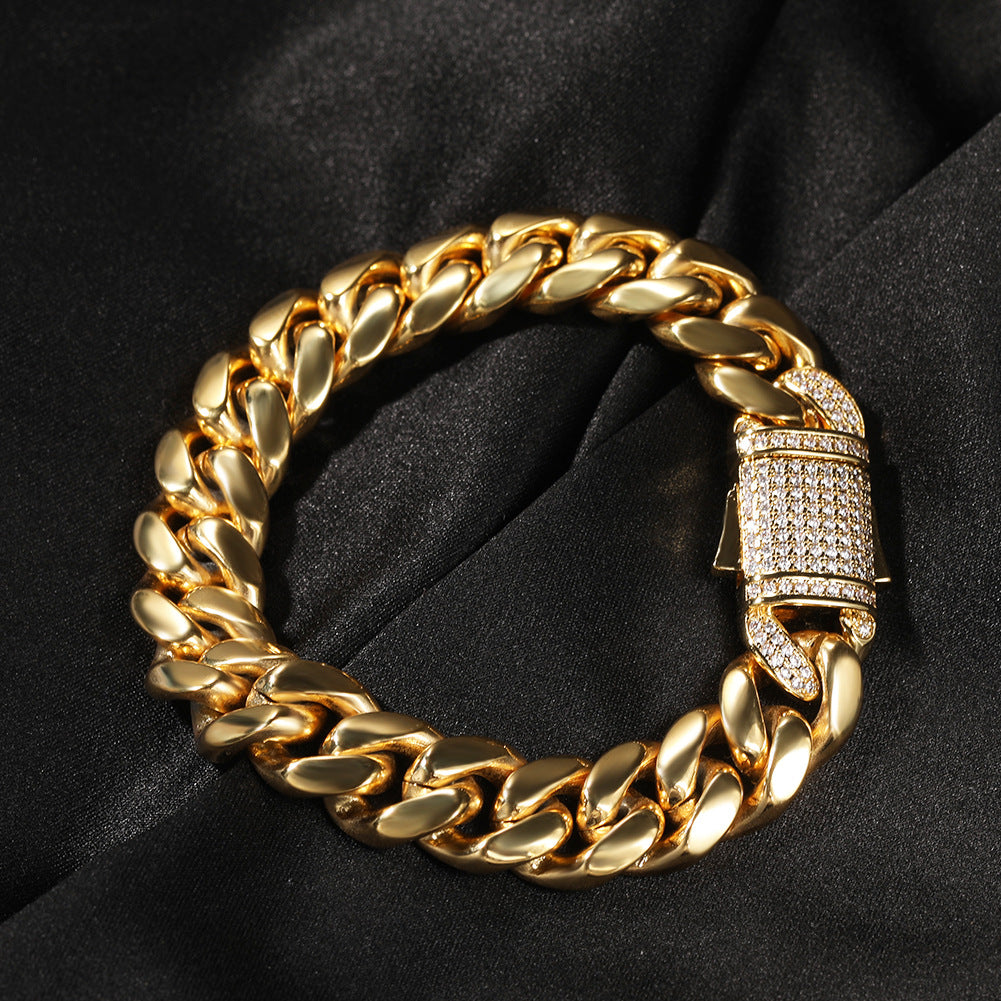 2pcs/lot 7-24inch Zirconia Pave Clasp Stainless Steel Cuban Bracelet/Necklace Cuban Chains Charms Beads Beyond