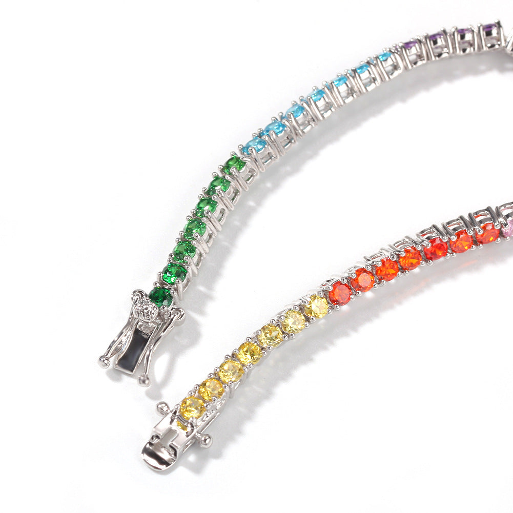 2pcs/lot 3.5mm Multicolor Zirconia Pave 7/8 inch Copper Tennis Bracelet Cuban Chains Charms Beads Beyond
