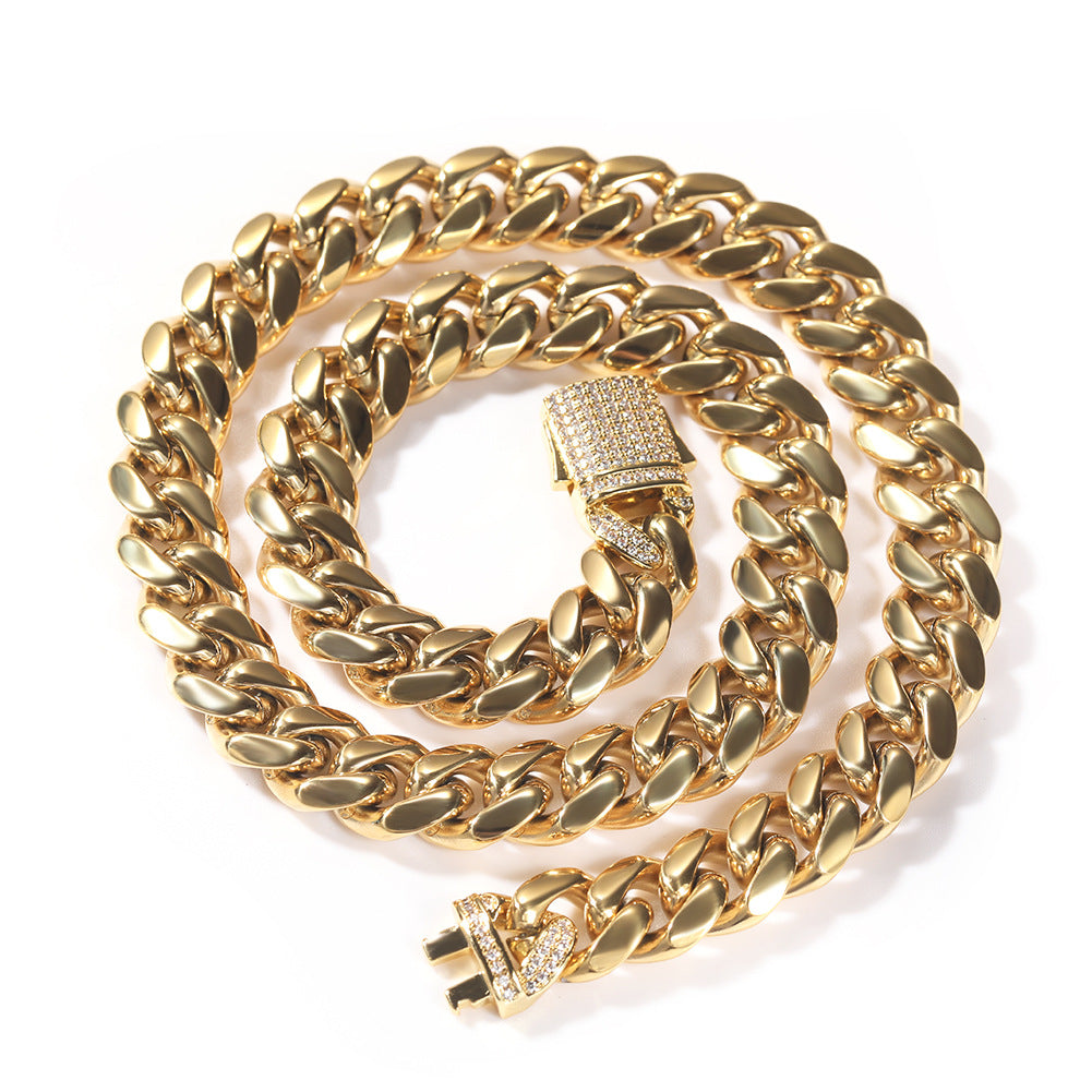 2pcs/lot 7-24inch Zirconia Pave Clasp Stainless Steel Cuban Bracelet/Necklace Cuban Chains Charms Beads Beyond