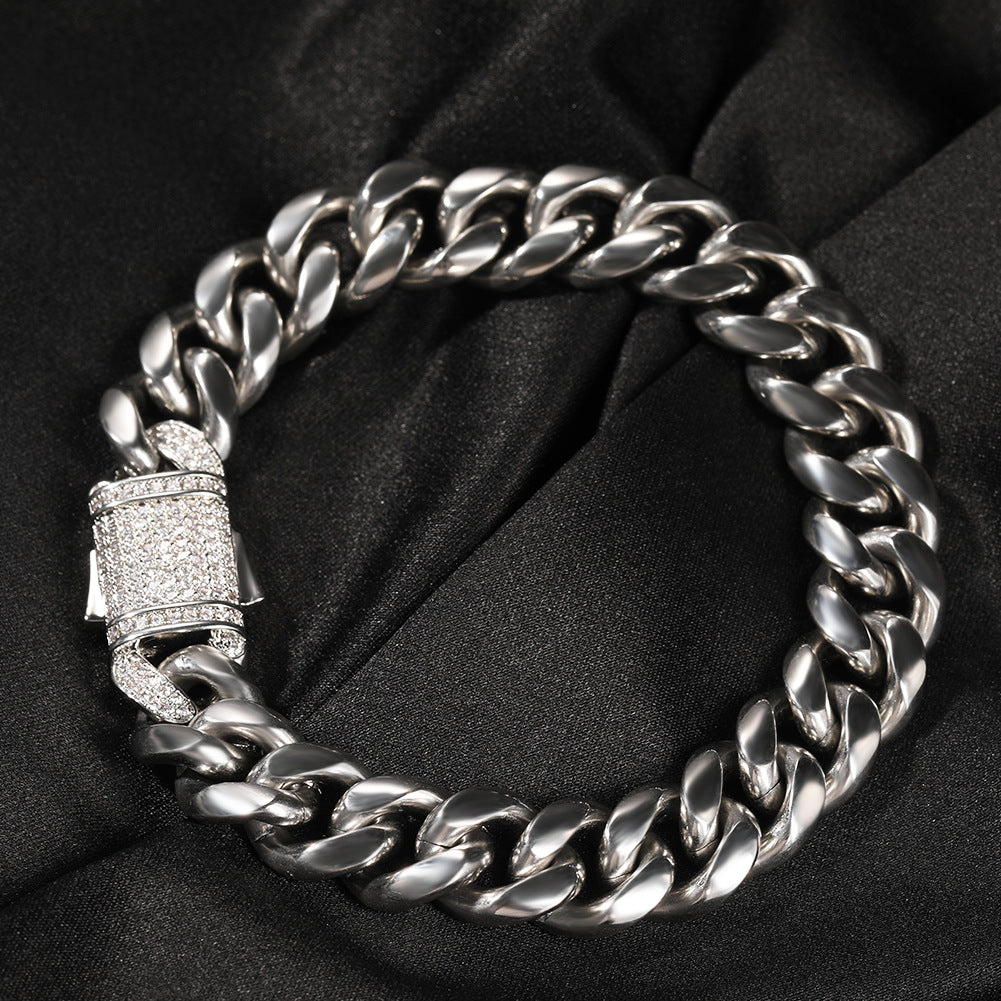2pcs/lot 7-24inch Zirconia Pave Clasp Stainless Steel Cuban Bracelet/Necklace Cuban Chains Charms Beads Beyond