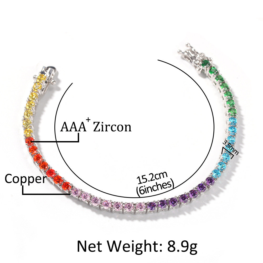2pcs/lot 3.5mm Multicolor Zirconia Pave 7/8 inch Copper Tennis Bracelet Cuban Chains Charms Beads Beyond