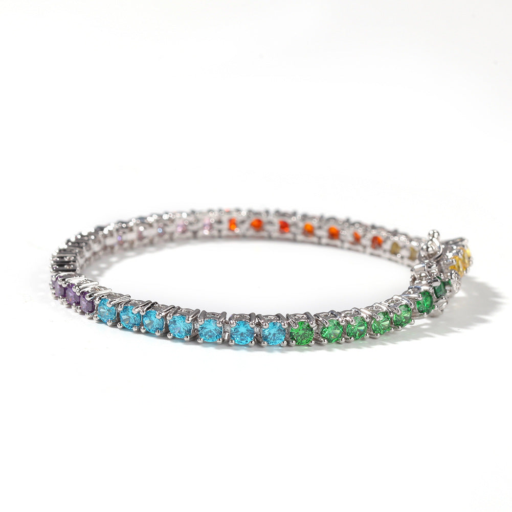 2pcs/lot 3.5mm Multicolor Zirconia Pave 7/8 inch Copper Tennis Bracelet Cuban Chains Charms Beads Beyond