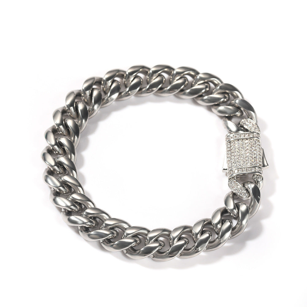 2pcs/lot 7-24inch Zirconia Pave Clasp Stainless Steel Cuban Bracelet/Necklace Cuban Chains Charms Beads Beyond
