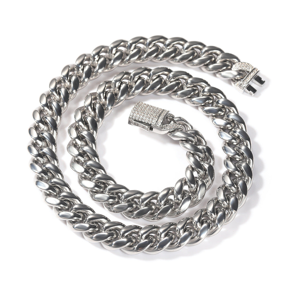 2pcs/lot 7-24inch Zirconia Pave Clasp Stainless Steel Cuban Bracelet/Necklace Cuban Chains Charms Beads Beyond