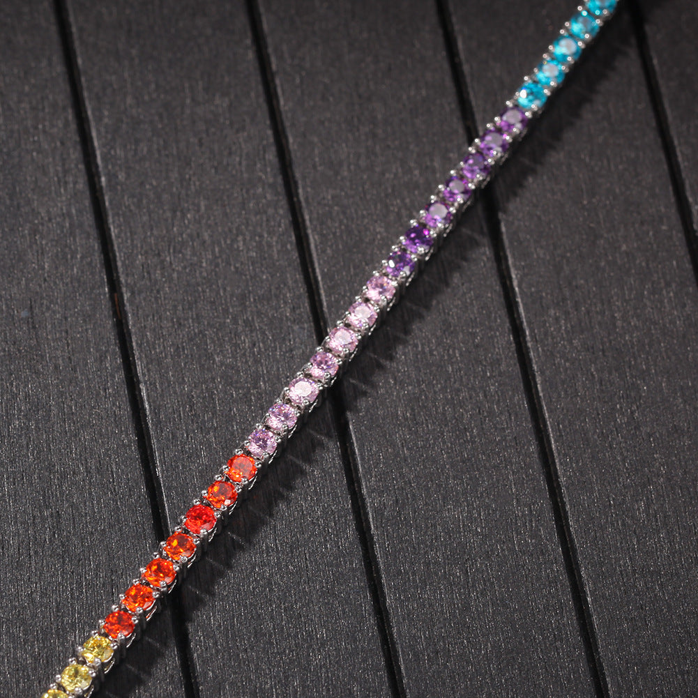2pcs/lot 3.5mm Multicolor Zirconia Pave 7/8 inch Copper Tennis Bracelet Cuban Chains Charms Beads Beyond
