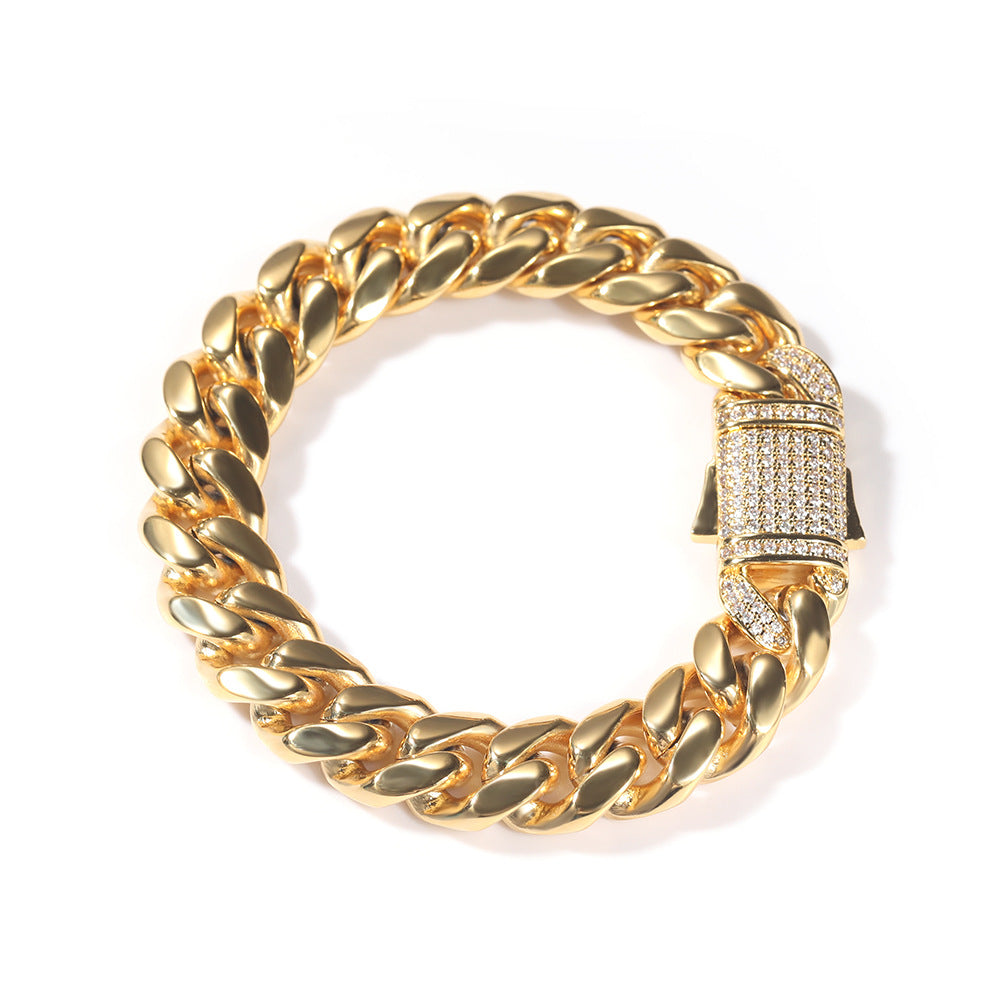 2pcs/lot 7-24inch Zirconia Pave Clasp Stainless Steel Cuban Bracelet/Necklace Cuban Chains Charms Beads Beyond