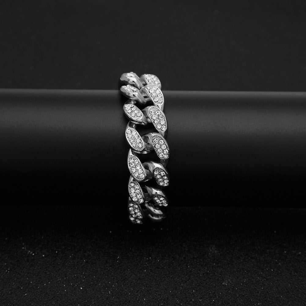 2pcs/lot 8-30inch Clear Rhinestone Pave Alloy Cuban Bracelet/Necklace Cuban Chains Charms Beads Beyond